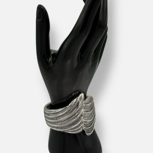 New Directions Silver Tone Feather Leaf Bangle Clamp Bracelet